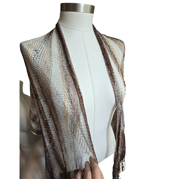 Elegant Metallic Knit Scarf Wrap With Fringe For Women 50x70 JJ4074 - Picture 4 of 11